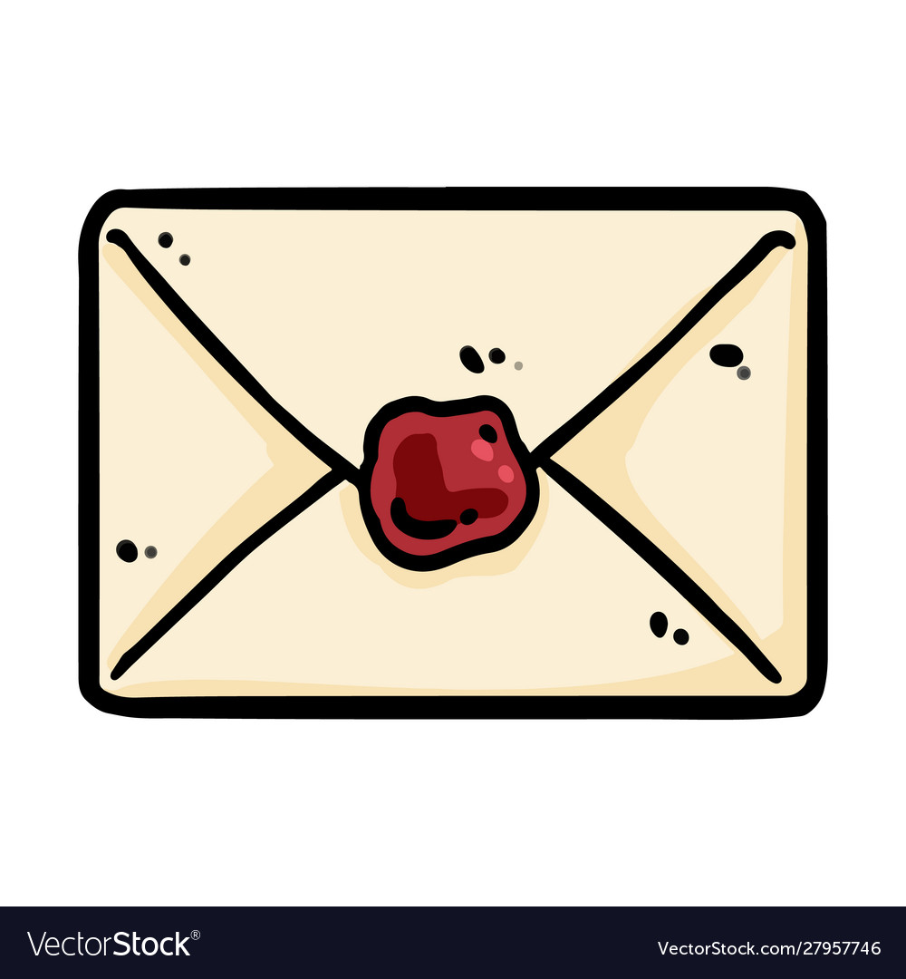 Cute cartoon envelope doodle image. Snail mail logo. Media highlights graphic icon